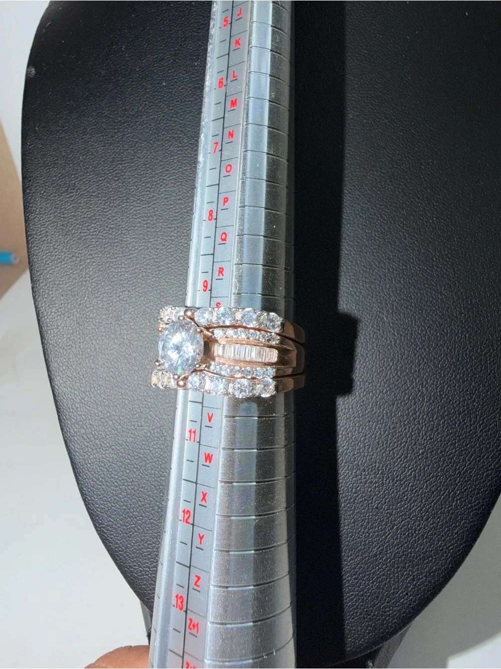 SETA Signed 925 Sterling Silver Rose Gold Plated 3-Piece Bridal Ring Set size 10